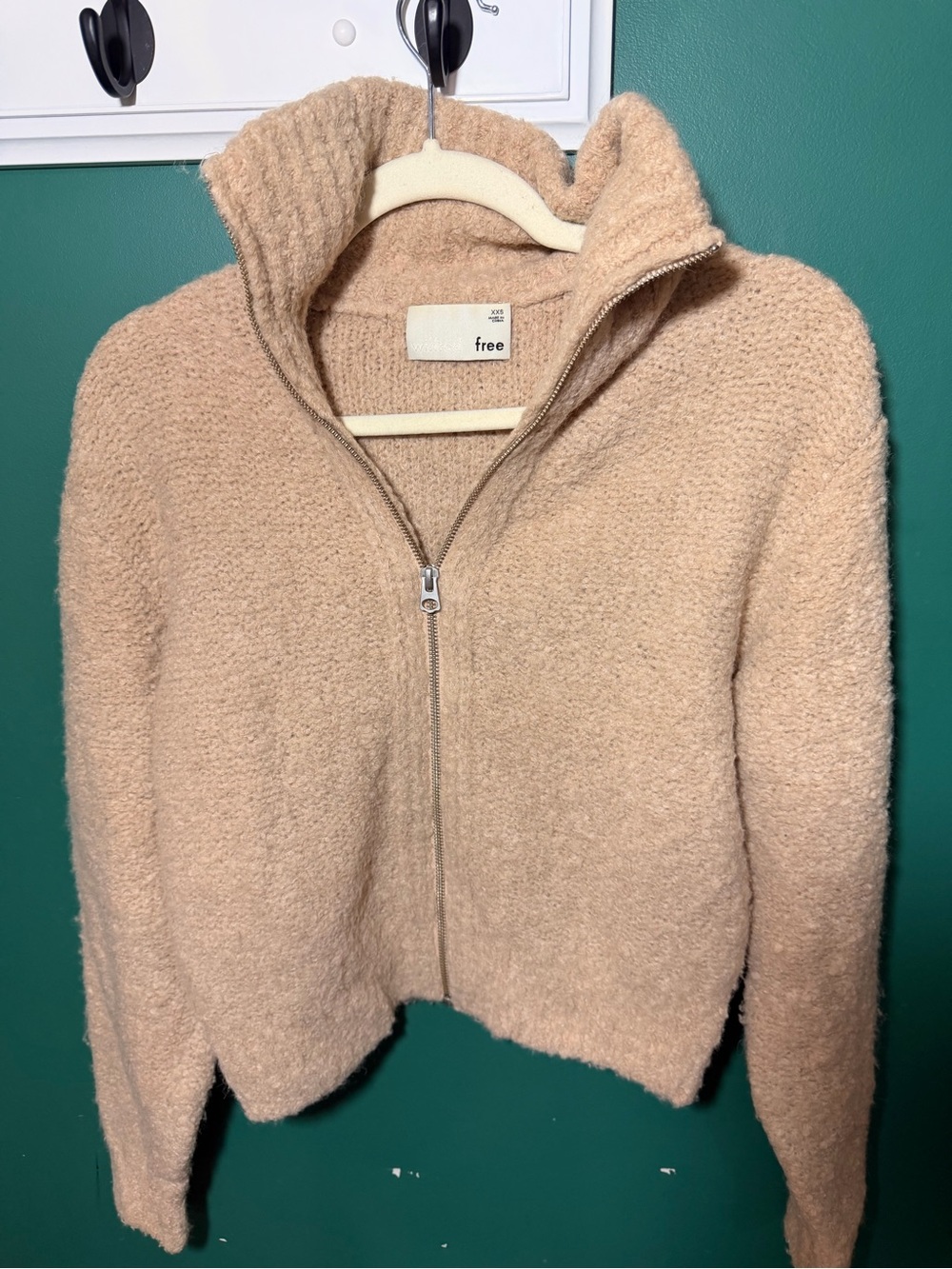Wilfred Beige Fuzzy Zip-Up Sweater